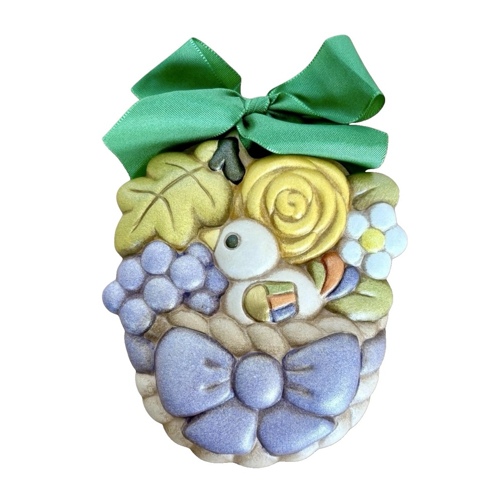 THUN Italy Bolzano Bird Flower Basket Ceramic Wall Decor Figurine Colorful Artsy